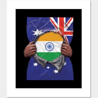 India Flag Australian Flag Ripped - Gift for Indian From India Posters and Art